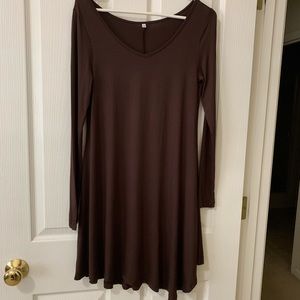 Brown Asymmetrical Swing Dress